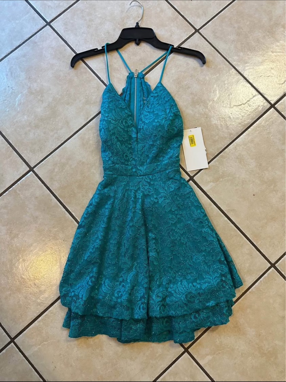 Honey and Rosie Teal Lace Mini Dress